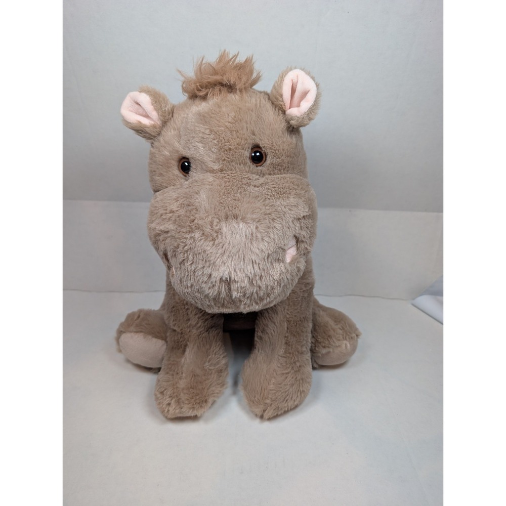 Brown Plush Hippo Hippopotamus Stuffed Animal Pink Ears 12"